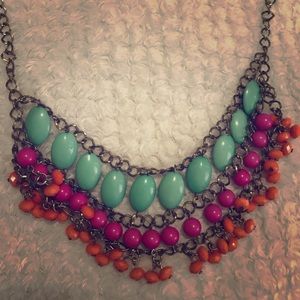 Teal, pink and orange layered beaded statement